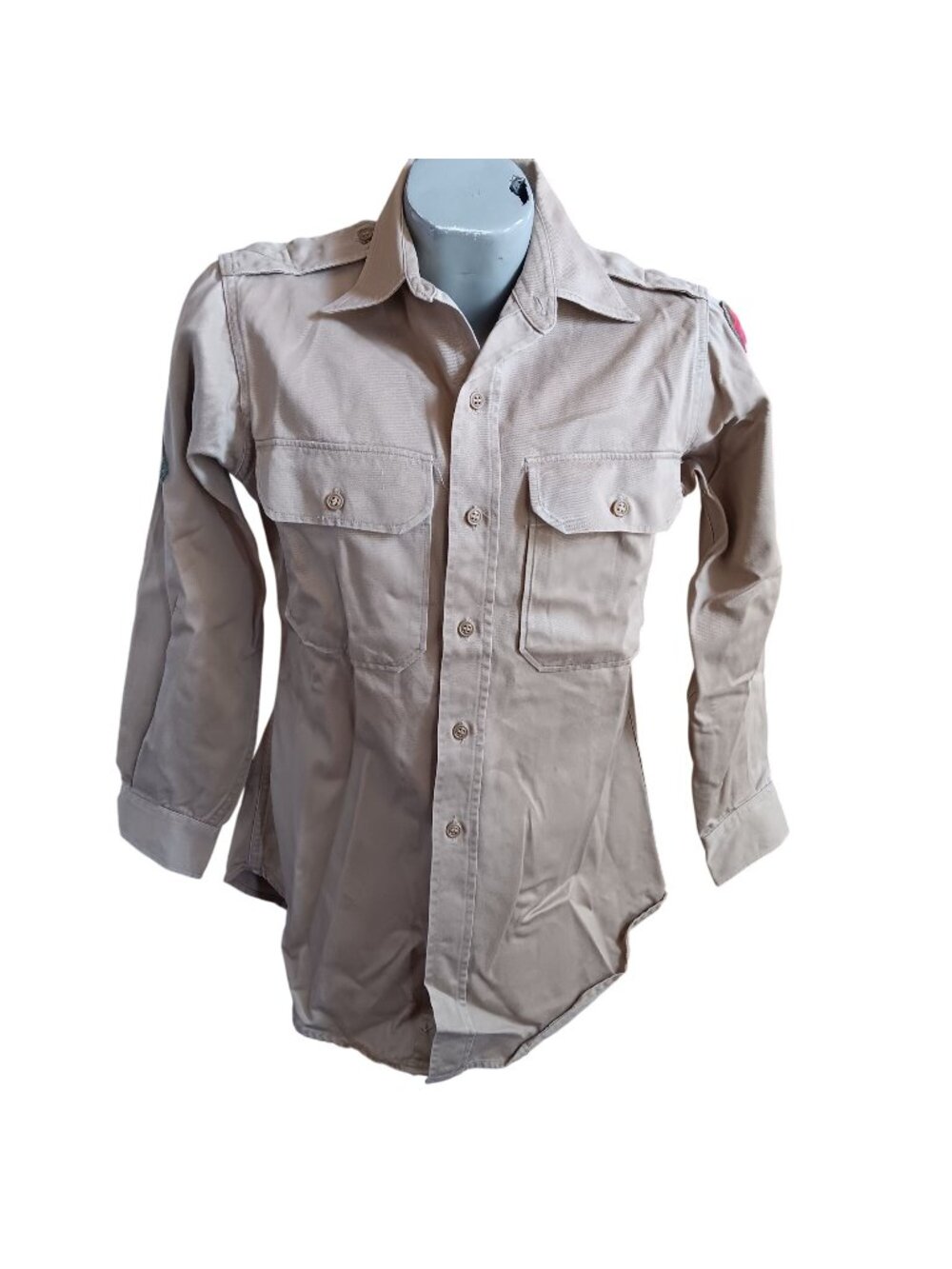 Vintage 1955 Uniform Patched Mens Army Shirt Small 1950's Shade 1 Twill Khaki